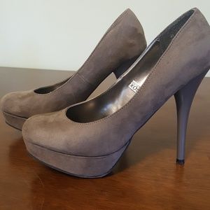 Taupe suede platform heels 8.5